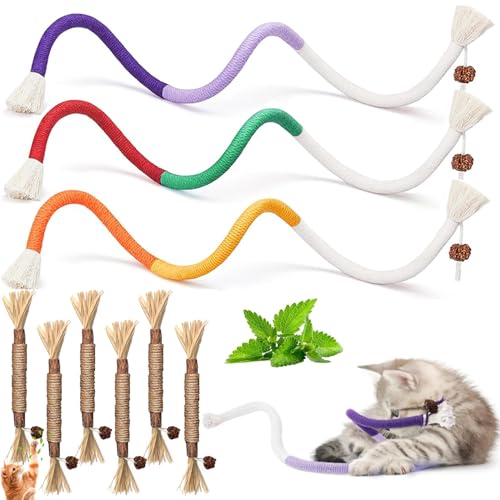 SXFENG 9 Stück Katzenminze Sticks, 6 Matatabi katzenminze Spielzeug, 3 Stück Katzenminze Spielzeug Beißseil 70 cm, Interaktives Katzenspielzeug, Katzen Zahnpflege und Gegen Mundgeruch SXFENG 9 Stück Katzenminze Sticks, 6 Matatabi katzenminze Spielzeug, 3 Stück Katzenminze Spielzeug Beißseil 70 cm, Interaktives Katzenspielzeug, Katzen Zahnpflege und Gegen Mundgeruch von SXFENG