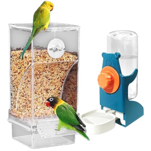 Vogelfutterstation und Tränke mit abnehmbarer Schublade, transparent, für Sittiche, Lovebirds Finken, Bauchmuskeln, Vogelfutterstation für Papageien, 2 Stück von SXRQ