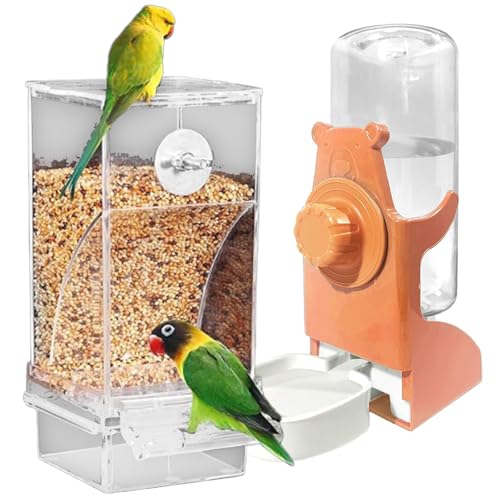 Vogelfutterstation und Tränke mit abnehmbarer Schublade, transparent, für Sittiche, Lovebirds Finken, Bauchmuskeln, Vogelfutterstation für Papageien, 2 Stück von SXRQ