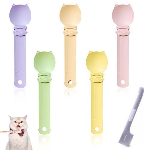Katzenlöffel, 5 Stück Katzenfutter Löffel Quetschlöffelfeeder Happy Spoon Haustier Futterspender mit Tierfutter Dosenlöffel zum Haustiere Auspressen von Pürees und Snacks für Hunde und Katzen von SXTDKMJ