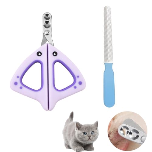 SXTDKMJ Krallenschere Katzen, Krallenschere Katzen mit Schutz Katzenkrallen Schneider Katzen Krallenschneider mit 2mm und 3mm Loch Edelstahl Katzennagelschneider für Kleine Hunde Welpen Katzen (Lila) von SXTDKMJ