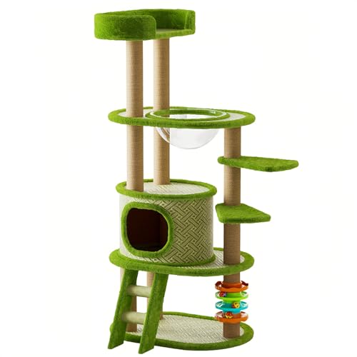 Aktivitätskratzbäume, Mehrstöckiger Katzen Kratzbaum mit Selbstunterhaltungs-Drehteller, Geräumigem Katzenhaus, Sprungplattform, Aussichtsplattform Oben von SXYCKRUI