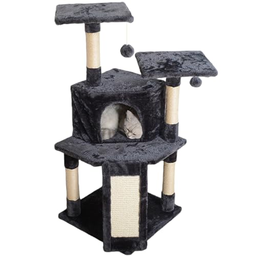 Dreistöckiger Katzenmöbel mit Gemütlichem Katzenhaus, Mehrstöckigem Aktivitätskratzbäume mit Sisal-Kratzbäumen, Sisalbrett und Baumelnden Spielzeugen Dreistöckiger Katzenmöbel mit Gemütlichem Katzenhaus, Mehrstöckigem Aktivitätskratzbäume mit Sisal-Kratzbäumen, Sisalbrett und Baumelnden Spielzeugen von SXYCKRUI
