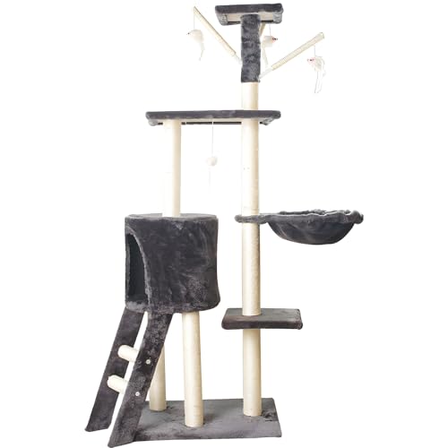 Katzenkratzbaum, Mehrstöckiges Katzenbaum mit Breiter Basis/Gemütlichen Plüschsitzstangen/Körben/Sisalkratzbäumen und Hängematte(Gray) von SXYCKRUI