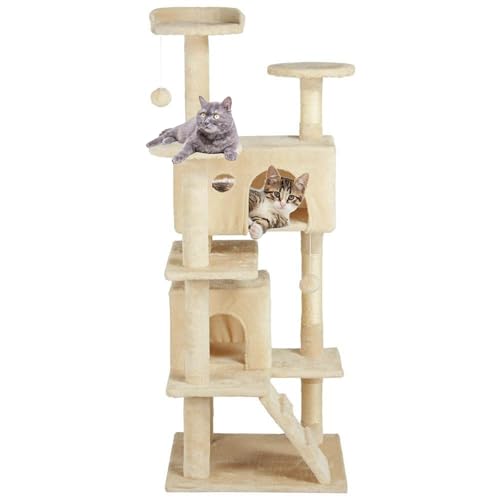 Mehrstufiger, Langlebiger Katzenkratzbaum mit Sisal-Kratzbaum und Sprungplattform, Platzsparendes Kratzbaum Groß für Den Innenbereich(Beige) von SXYCKRUI