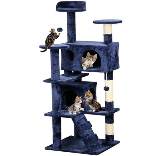 Mehrstufiger, Langlebiger Katzenkratzbaum mit Sisal-Kratzbaum und Sprungplattform, Platzsparendes Kratzbaum Groß für Den Innenbereich(Blue) von SXYCKRUI