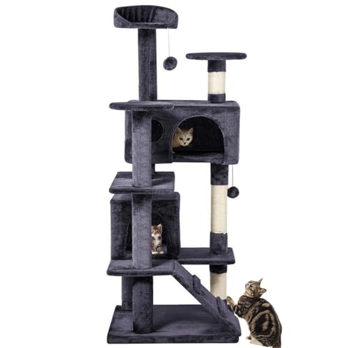 Mehrstufiger, Langlebiger Katzenkratzbaum mit Sisal-Kratzbaum und Sprungplattform, Platzsparendes Kratzbaum Groß für Den Innenbereich(Gray) von SXYCKRUI