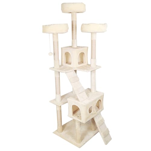 Moderne Kratzbaum Katze, Mehrstöckiger Katzenkratzbaum mit Katzenhaus, Plüschsitzstangen und Kratzbäum, Hängematten und Spielhaus(White) von SXYCKRUI