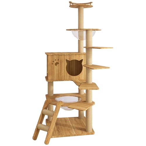 Moderner Kratzbaum mit 2 Raumkapseln, Katzenhaus, Treppe, Leicht zu Reinigen, Mehrstöckiger Katzenkratzbaum für Entspannende Aktivitäten Im Innenbereich von SXYCKRUI