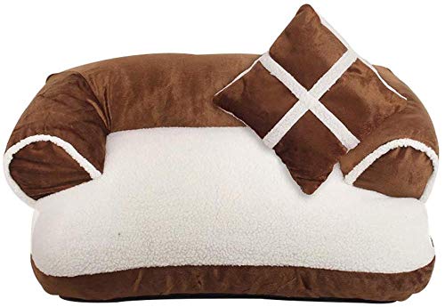 Haustier-Sofa-Bett mit Kissen abnehmbar weiches Fleece -L_braun von SXYMX