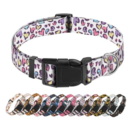 SXboxing Hundehalsband, niedliches Hundehalsband für kleine, mittelgroße und große Hunde, personalisierbar, weich, mit Schnellverschluss-Schnalle zum Spazierengehen, Laufen, Leopardenherz, Größe L SXboxing Hundehalsband, niedliches Hundehalsband für kleine, mittelgroße und große Hunde, personalisierbar, weich, mit Schnellverschluss-Schnalle zum Spazierengehen, Laufen, Leopardenherz, Größe L von SXboxing