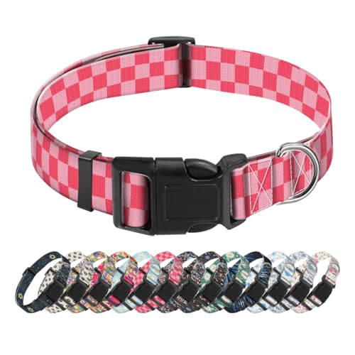 SXboxing Hundehalsband, niedliches Hundehalsband für kleine, mittelgroße und große Hunde, personalisierbar, weich, mit Schnellverschluss-Schnalle zum Spazierengehen, Laufen, Rosa kariert, Größe L SXboxing Hundehalsband, niedliches Hundehalsband für kleine, mittelgroße und große Hunde, personalisierbar, weich, mit Schnellverschluss-Schnalle zum Spazierengehen, Laufen, Rosa kariert, Größe L von SXboxing