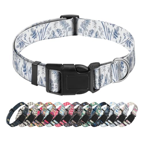 SXboxing Hundehalsband, niedliches Hundehalsband für kleine, mittelgroße und große Hunde, personalisierbar, weich, mit Schnellverschluss-Schnalle zum Spazierengehen, Laufen, Weiß-Blau-Blume, Größe M SXboxing Hundehalsband, niedliches Hundehalsband für kleine, mittelgroße und große Hunde, personalisierbar, weich, mit Schnellverschluss-Schnalle zum Spazierengehen, Laufen, Weiß-Blau-Blume, Größe M von SXboxing