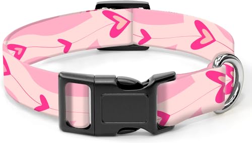 SXboxing Hundehalsband, niedliches Hundehalsband für kleine, mittelgroße und große Hunde, personalisierbar, weich, mit Schnellverschluss-Schnalle zum Spazierengehen, Laufen, rosa niedliche Herzen von SXboxing
