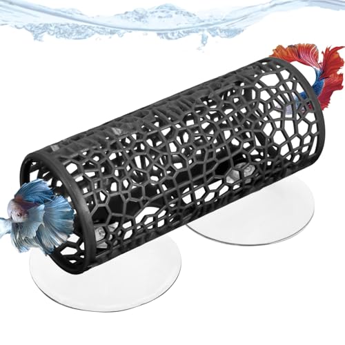 Betta Tunnel, Betta Aquarium-Zubehör, Spielzeug, Hängematte mit Saugnäpfen, Aquarium-Dekorationen und Versteck für Aquarien, kleine Fische und Garnelen, kleines Loch, hohle Höhle (schwarz) von SXoonKing