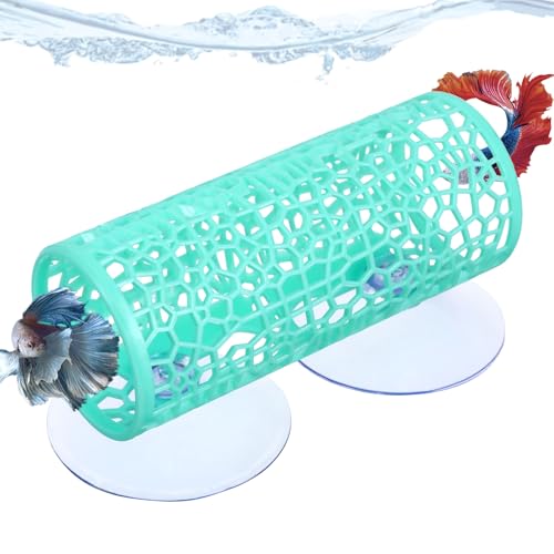 Betta Tunnel, Betta Aquarium-Zubehör, Spielzeug, Hängematte mit Saugnäpfen, Aquarium-Dekorationen und Versteck für Aquarium, kleine Fische und Garnelen, kleines Loch, hohle Höhle (grün) von SXoonKing