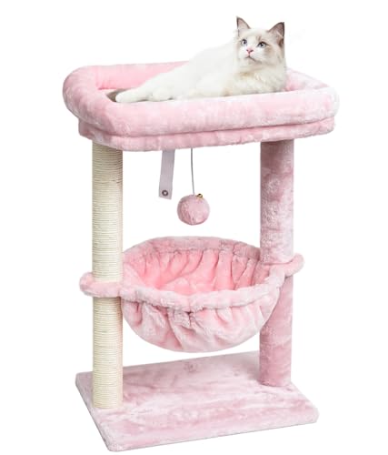 SYANDLVY Kleiner Katzenbaum für Indoor-Katzen, Aktivitätskatzenturm mit Kratzbaum für Kätzchen, moderne Katzenmöbel mit Korb & hängendem Ball für Spielruhe, Rosa SYANDLVY Kleiner Katzenbaum für Indoor-Katzen, Aktivitätskatzenturm mit Kratzbaum für Kätzchen, moderne Katzenmöbel mit Korb & hängendem Ball für Spielruhe, Rosa von SYANDLVY