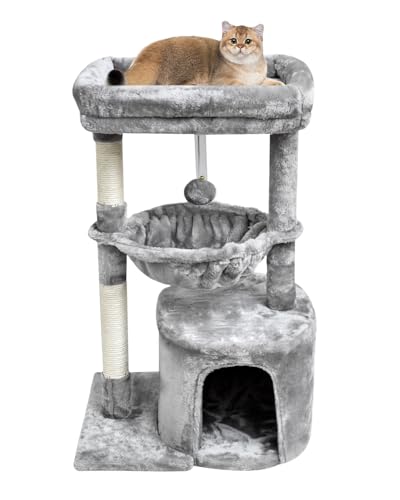 SYANDLVY Kleiner Katzenbaum für Indoor-Katzen, Aktivitätskatzenturm mit Kratzbaum für Kätzchen, moderne Katzenmöbel mit Korb & hängendem Ball für Spielruhe, Rosa SYANDLVY Kleiner Katzenbaum für Indoor-Katzen, Aktivitätskatzenturm mit Kratzbaum für Kätzchen, moderne Katzenmöbel mit Korb & hängendem Ball für Spielruhe, Rosa von SYANDLVY