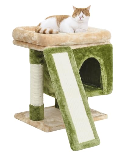 SYANDLVY Kleiner Katzenbaum für Indoor-Katzen, Katzenturm mit Kratzbaum, modernes Aktivitätshaus für große Katzen, Condo mit Brett, Kätzchenhöhle, Beige & Grün SYANDLVY Kleiner Katzenbaum für Indoor-Katzen, Katzenturm mit Kratzbaum, modernes Aktivitätshaus für große Katzen, Condo mit Brett, Kätzchenhöhle, Beige & Grün von SYANDLVY