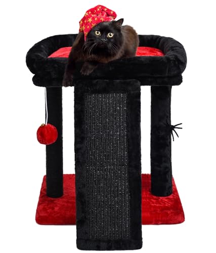 SYANDLVY Kleiner gotischer Katzenbaum für Indoor-Katzen, Kratzbrett mit Sitzstange, Katzenkratzbaum für Erwachsene, Katzenbaum-Kratzbaum, 2 baumelnde Bälle, ideal für Kätzchen von SYANDLVY