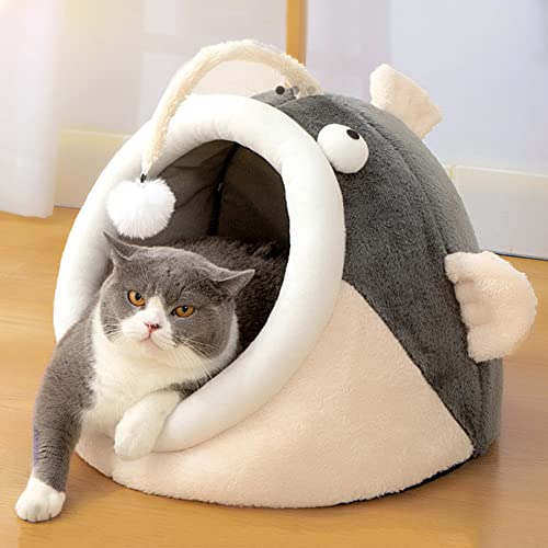 Indoor Katze Katze Bett Neuartige Laterne Form Fisch Design Katzennest niedlich weiche Katze Loch Weihnachten Haustier Bett mit runden hängenden Spielzeug von SYCARPET