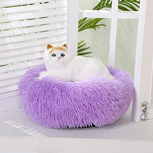 SYCARPET Indoor Katzenbett, waschbar flauschig rundes Haustierbett rutschfest, beruhigend weich Plüsch Donut Kuschelkissen für kleine Hunde und Kätzchen Selbsterwärmung von SYCARPET