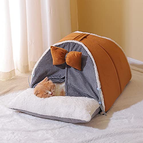 SYCARPET Katzenschlafsack, Kunstpelz Stoff Katzenbett Cave Nest, Haustier bequem weiches waschbares Bett mit rutschfestem Boden für Indoor Welpen und Kätzchen von SYCARPET