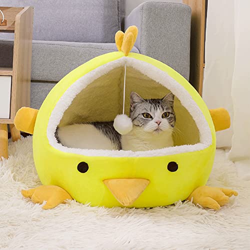 Katzenstreu heiße Katzenkissen Hühnerform Zwinger Kätzchenbett Höhle Kätzchen Hund, Komfortables Bett abnehmbar (gelb) von SYCARPET