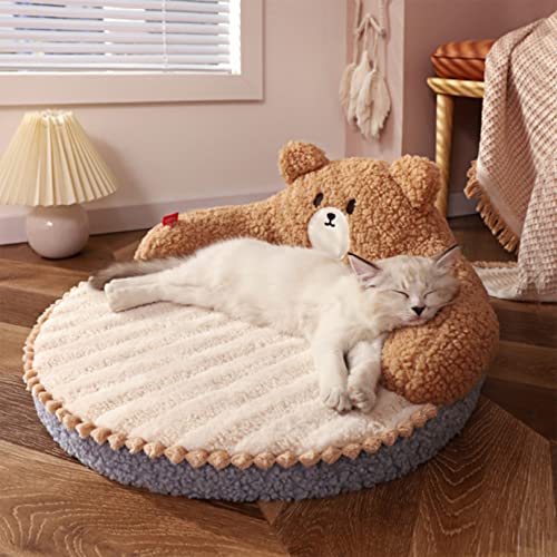 Waschbares Bett für kleine Hunde. Indoor rundes Katzenbett für Katzen, Welpen und Kätzchen mit rutschfestem Boden 52x52x22cm von SYCARPET