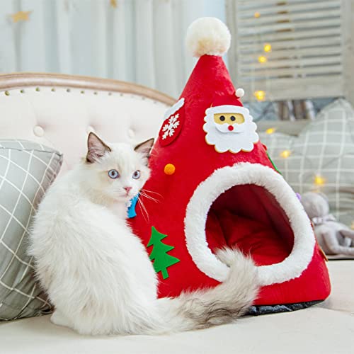 SYCARPET Weihnachtsbaum Form Katzenbett Haustierbett für kleine und mittlere Hunde und Katzen Schlafsack Matte, Katzenhaus für Indoor-Katzen von SYCARPET