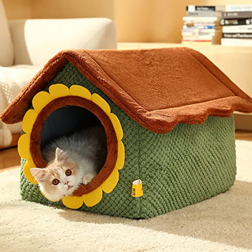 Wintersonnenblumenhaus für Welpe Kätzchen, waschbar warm Hund Katze Nest Höhle Haus für Indoor Outdoor, das Dach kann geöffnet Werden von SYCARPET