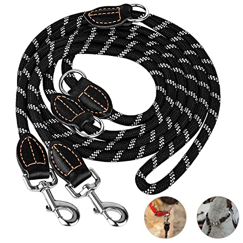 Hundeleine, Verstellbare mit Premium-Verstärkung für Ggroße und Mittelgroße Hunde, Doppelleine mit 2 Karabinern, 3m1 (Schwarz mit reflektierenden Streifen) Hundeleine, Verstellbare mit Premium-Verstärkung für Ggroße und Mittelgroße Hunde, Doppelleine mit 2 Karabinern, 3m1 (Schwarz mit reflektierenden Streifen) von SYCozupy