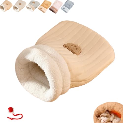 SYDXGD Cat Sleeping Bag,Cat Sleeping Bag for Indoor Cats,Cat Winter Warm Sleeping Bag,Semi-Enclosed Pet Sleeping Bag for Cats,Cute Cat Sleeping Bag,Cat Winter Sleeping Bags (M,Velvet Light-Brown) von SYDXGD
