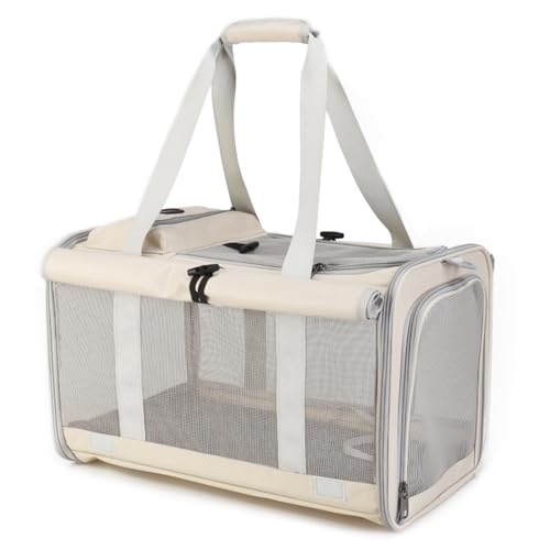 Katzenträger -Beutel tragbarer Faltbarer Haustierträger für kleine Katzen und Hunde mit großen, atmungsaktiven Händen Haustier für Reise, 47 x 30 x 29 cm (Beige) von SYH&AQYE