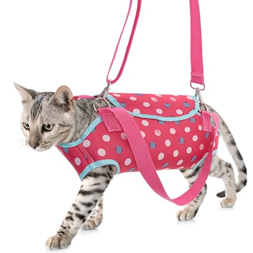 SYH&AQYE Hundetragetasche, tragbarer, atmungsaktiver Haustiertrage-Rucksack, verstellbares Ganzkörper-Hebegeschirr for kleine Hunde und Katzen mit freihändiger Schulter(Rosa,M) von SYH&AQYE