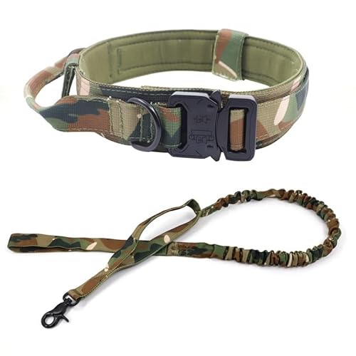 SYH&AQYE Taktisches Hundehalsband- und Leinenset, verstellbar, strapazierfähig, for kleine, mittelgroße und große Hunde(Camouflage) von SYH&AQYE