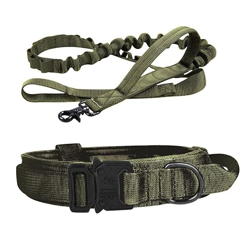 SYH&AQYE Taktisches Hundehalsband- und Leinenset, verstellbar, strapazierfähig, for kleine, mittelgroße und große Hunde(Grün) von SYH&AQYE