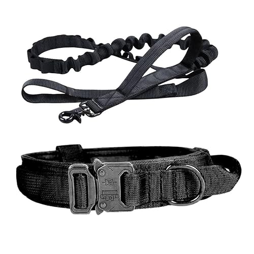 SYH&AQYE Taktisches Hundehalsband- und Leinenset, verstellbar, strapazierfähig, for kleine, mittelgroße und große Hunde(schwarz) von SYH&AQYE