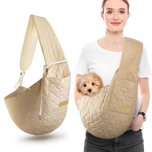 SYH&AQYE Tragetuch for Hunde und Katzen, freihändige Hundetragetasche, Welpentrage mit verstellbarem, gepolstertem Gurt for Reisen im Freien(Beige) von SYH&AQYE