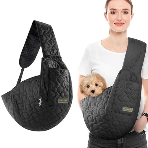 SYH&AQYE Tragetuch for Hunde und Katzen, freihändige Hundetragetasche, Welpentrage mit verstellbarem, gepolstertem Gurt for Reisen im Freien(schwarz) von SYH&AQYE