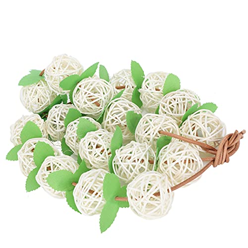 SYH&AQYE String Toys Papagei Hängendes Beißendes Kauspielzeug, Haustier Papageien Beißendes Spielzeug Rattan Ball Schnur mit Blättern Vogelschaukel Kauspielzeug Käfig Dekoration(L-Weiß) von SYH&AQYE