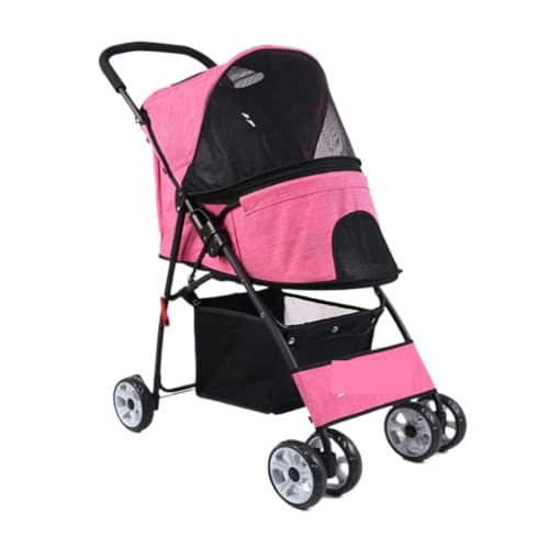 Hunde Kinderwagen Haustier-Kinderwagen, Hunde-Spaziergänger, Leichter Und Kompakter Katzen-Kinderwagen, Leichter Kinderwagen for Ausflüge Katzen Kinderwagen(Pink) von SYLGXH