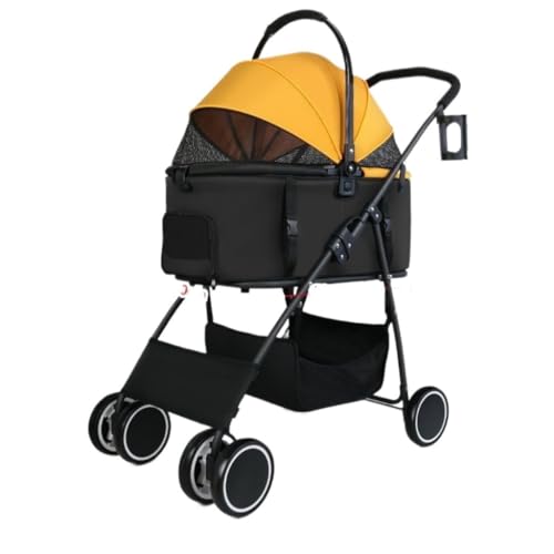 Hunde Kinderwagen Haustier-Kinderwagen, Katzen-Ausflugs-Kinderwagen, Leichter, Faltbarer, Abnehmbarer Kleiner Und Mittelgroßer Haustier-Kinderwagen Katzen Kinderwagen(Yellow,A) von SYLGXH