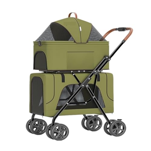 SYLGXH Hunde Kinderwagen Haustier-Kinderwagen, Leicht, Faltbar, Doppellagig, Haustier-Kinderwagen, Abnehmbarer, Separater Katzenkäfig-Wagen for Hunde Katzen Kinderwagen(Green) von SYLGXH