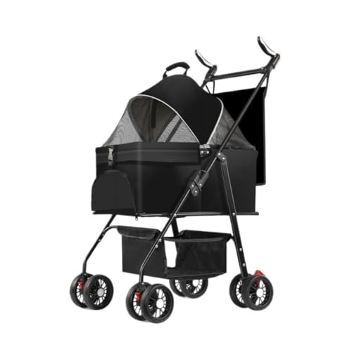 Hunde Kinderwagen Haustier-Kinderwagen, Spezieller Kinderwagen for Hunde, Tragbar, Leicht Und Faltbar for Kleine Haustiere Beim Ausgehen Katzen Kinderwagen(Black,C) von SYLGXH
