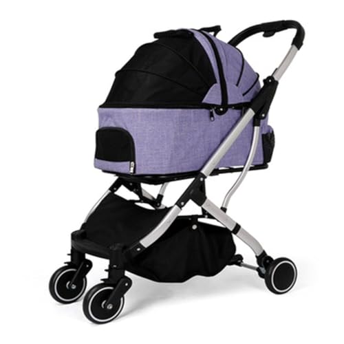 Hunde Kinderwagen Haustier-Kinderwagen, vierrädriger Kleiner und mittlerer Hunde-Kinderwagen, Wiege, freistehender Kinderwagen, Outdoor-Haustier-Kinderwagen Katzen Kinderwagen(Purple) von SYLGXH