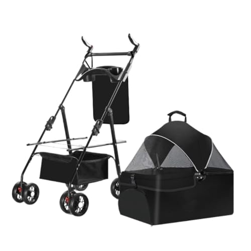 SYLGXH Hunde Kinderwagen Haustier-Kinderwagen for Ausflüge, Kleiner Zugwagen, Welpen-Kinderwagen, Hunde-Gassi-Wagen, Kleine, Leichte, Faltbare Katze Katzen Kinderwagen(Black,A) von SYLGXH