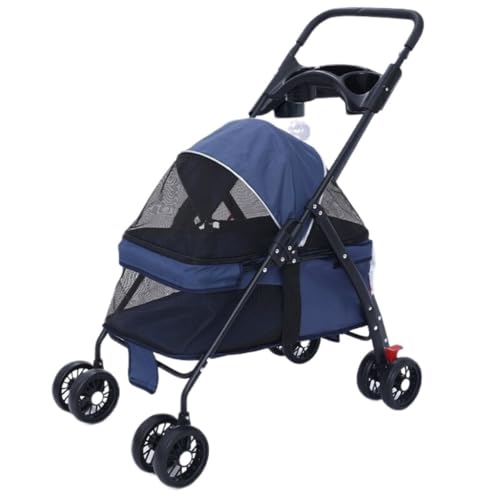 Hunde Kinderwagen Haustier-Kinderwagen for Ausflüge, Kleiner Zugwagen, Welpen-Kinderwagen, Hunde-Gassi-Wagen, Kleine, Leichte, Faltbare Katze Katzen Kinderwagen(Blue) von SYLGXH