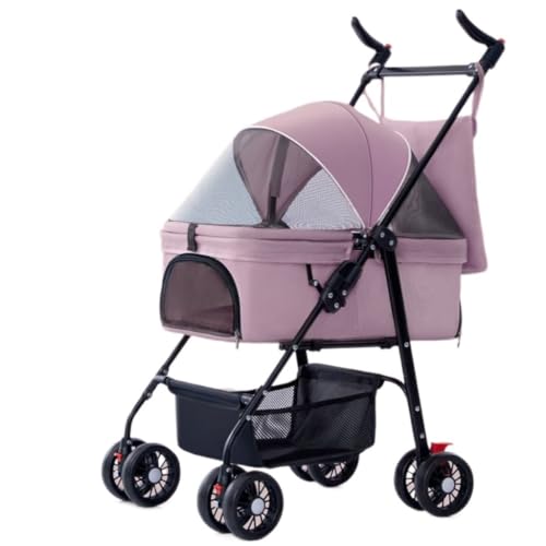 Hunde Kinderwagen Haustier-Kinderwagen for Ausflüge, Kleiner Zugwagen, Welpen-Kinderwagen, Hunde-Gassi-Wagen, Kleine, Leichte, Faltbare Katze Katzen Kinderwagen(Pink,B) von SYLGXH