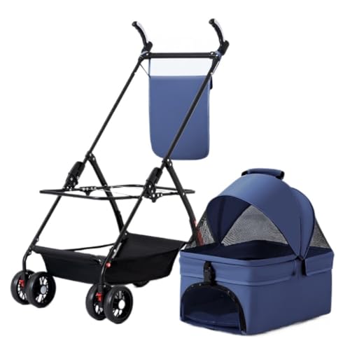 SYLGXH Hunde Kinderwagen Haustierkatzen- Und Hundekinderwagen, Hunde- Und Katzen-Teddy-Kinderwagen, Kleiner Haustierkinderwagen, Leichter Hundekinderwagen Katzen Kinderwagen(Blue,B) von SYLGXH